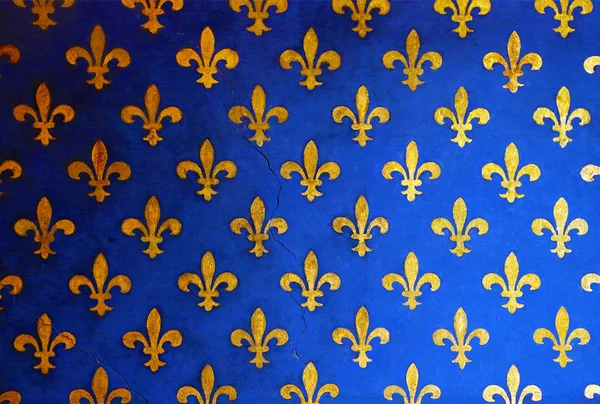 Blue wall with golden fleur de Lis, background — Stock Photo, Image