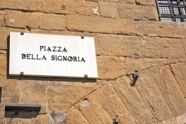 Náměstí Piazza della signoria znak — Stock fotografie