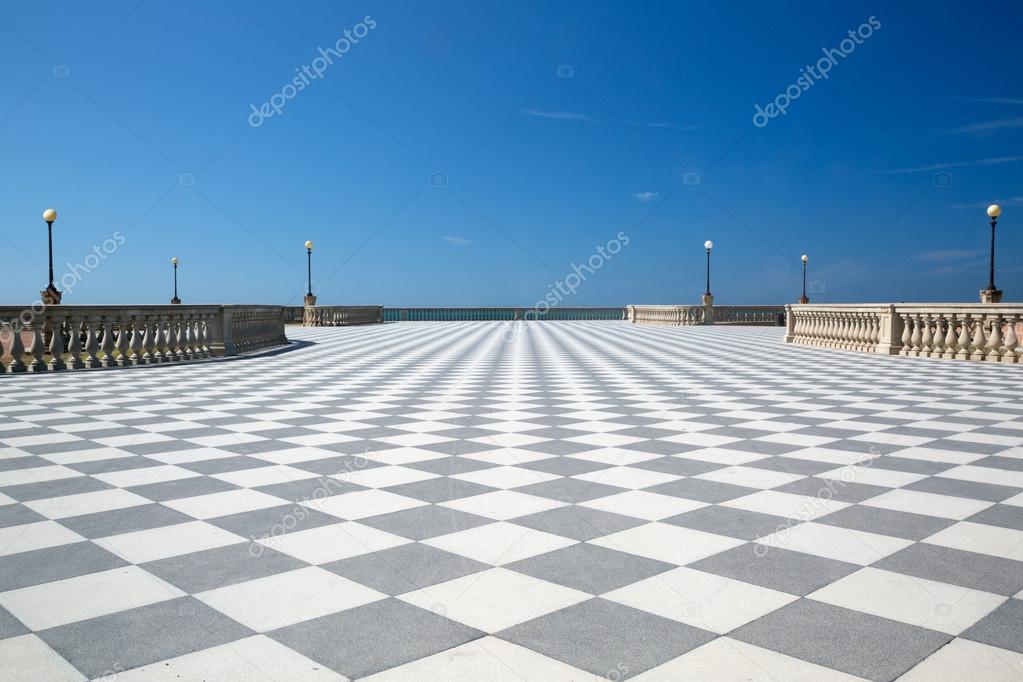 Elegant big terrace with checkered floor