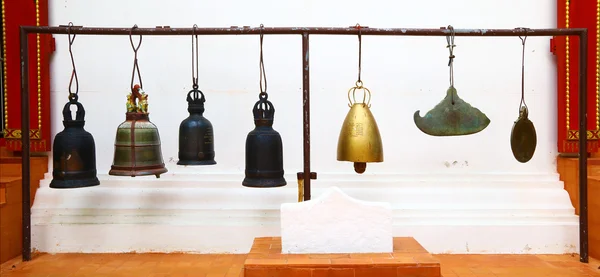 Ceremonial bells in buddhist temple — Stock Photo, Image