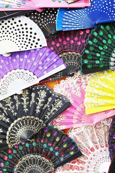 Multicolored fans on sale — Stock Photo, Image