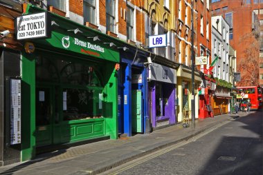 Little, colorful stores in Soho, London