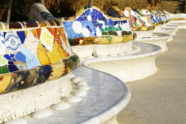 Benches with colorful tiles — Stock Photo, Image