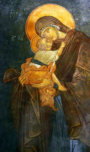 マリアとイエスの子のフレスコ画 — ストック写真