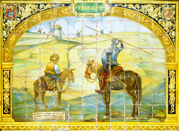 Don Quixote and Sancho Panza on azulejos — Stock Photo, Image