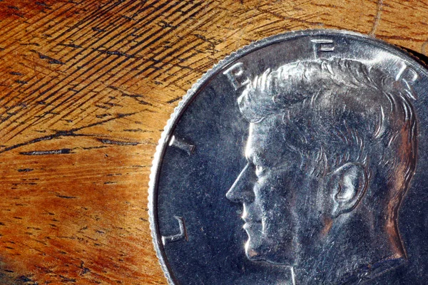 John Kennedy on a silver coin — Stok fotoğraf