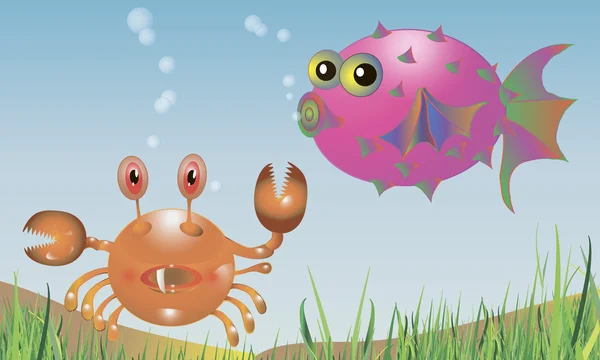 Image de fond crabe poisson mer — Image vectorielle