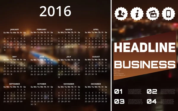 Calendar 2016 vector four seasons, Sunday