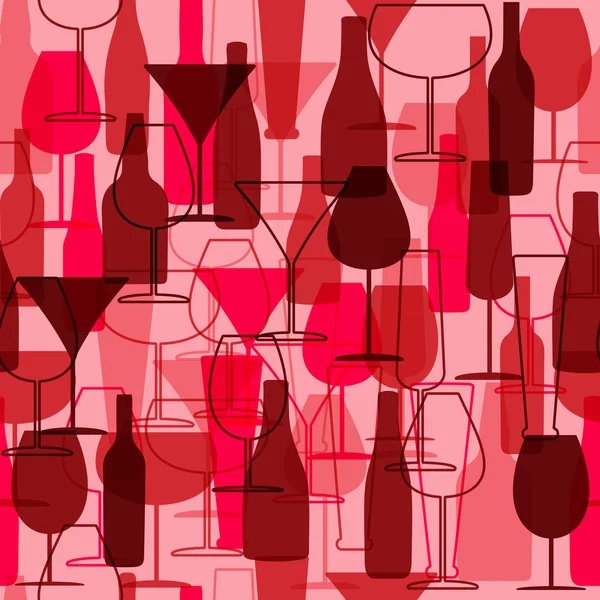 Seamless background with wine bottles and glasses. Bright colors wine pattern for web, poster