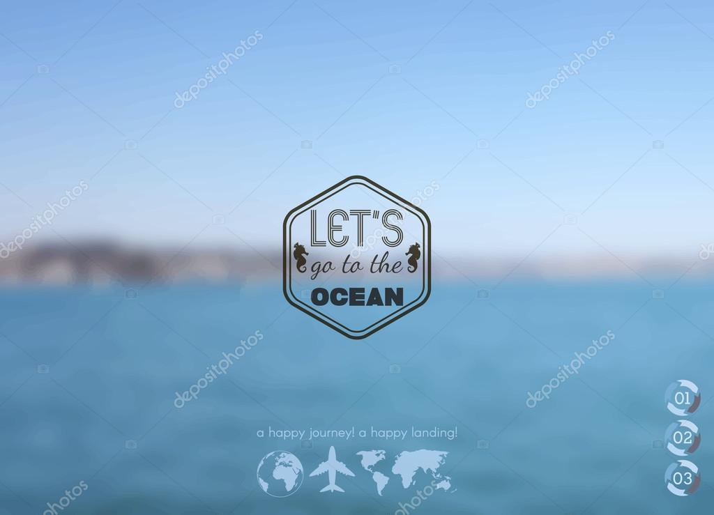 Vector web and mobile interface template. Travel corporate website design. Minimalistic backdrop. Vector. Editable. Blurred. stamp badge label, sea landscape. Options, Icon, typography