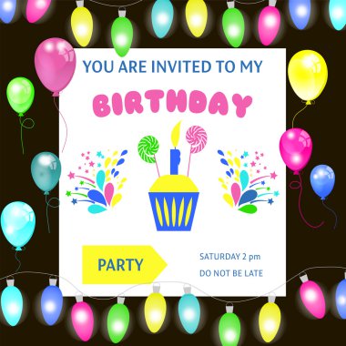 İyi ki doğdun çerçeve, vektör davet arka plan