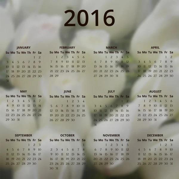 Calendário 2016 vetor quatro estações , — Vetor de Stock