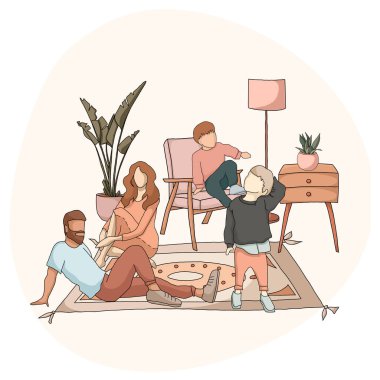 Evde çocukları olan mutlu bir aile.