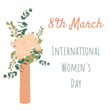 Uluslararası Kadınlar Günü kartpostalında yumuşak pembe çiçekli vazo