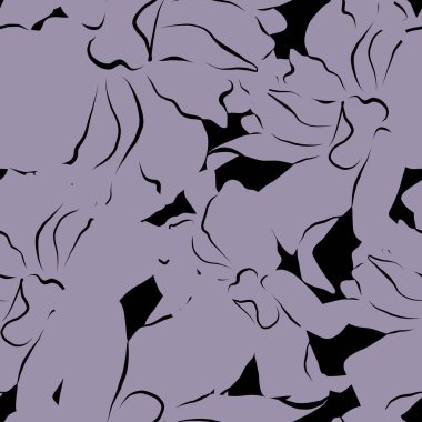 Siyah arka planda mor çiçekli pürüzsüz desen