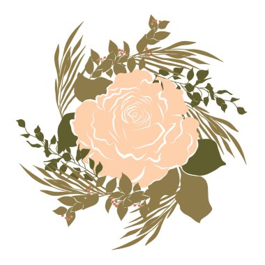 Yeşil dallı yumuşak renk çiçeğinin kompozisyonu