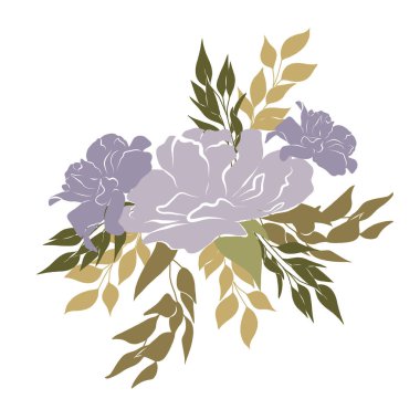 Dallı mavi renkli bir buket çiçek.