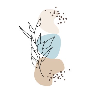 Noktalı, şekilli ve yapraklı soyut arkaplan, pastel palet, bej ve mavi