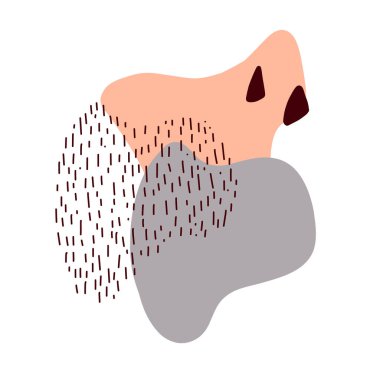 Soyut modern poster pembe ve gri renkli şekiller ve karalamalar