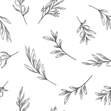 Zeytin dalları dikişsiz desen, çizgi sanatı