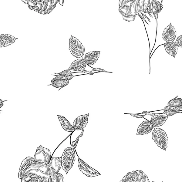 Fleurs Roses Sur Texture Sans Couture Motif Floral Dessiné Main — Image vectorielle