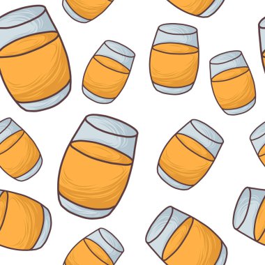 Kusursuz bir el çizimi vektör deseni ve yapay organik meyve suyu bardakları.