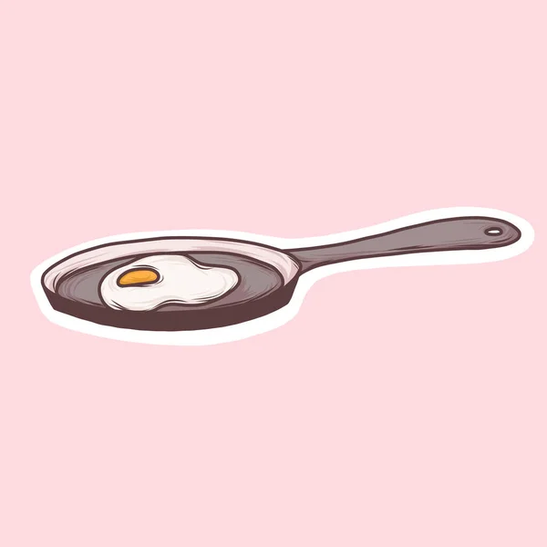 Fried Eggs Frying Pan Hand Drawn Sticker Breakfast Menu — Stock Vector