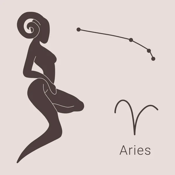 Ilustração Vetorial Desenhada Mão Signo Zodíaco Aries Com Constelação Aries — Vetor de Stock