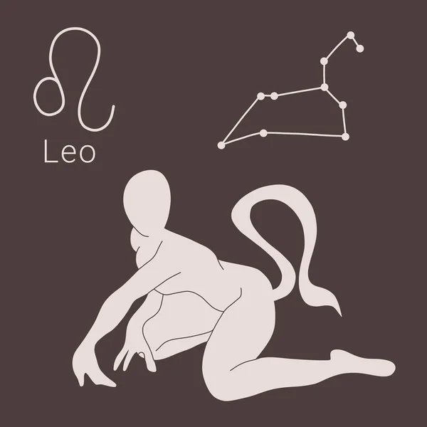 Signo Zodíaco Leão Ilustração Desenhada Mão Constelação Leo — Vetor de Stock