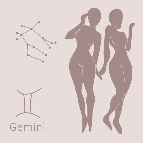 Signo Zodíaco Gêmeos Ilustração Astronomia Desenhada Mão Constelação Gêmeos — Vetor de Stock