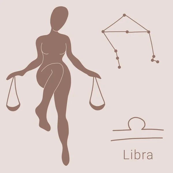 Ilustración Dibujada Mano Del Signo Del Zodíaco Libra — Vector de stock