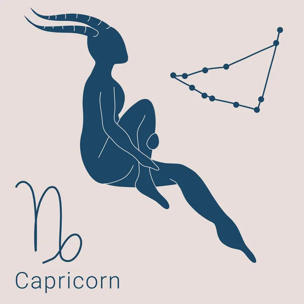 Capricorne Signe Zodien Avec Constellation Sur Vecteur Illustration Dessinée Main — Image vectorielle