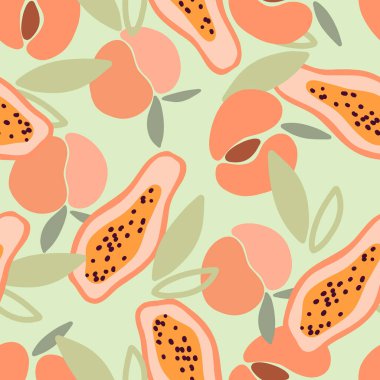 Şeftali ve papaya kızartması, el rağanı meyveleri, egzotik, lezzetsiz dikişsiz desen.