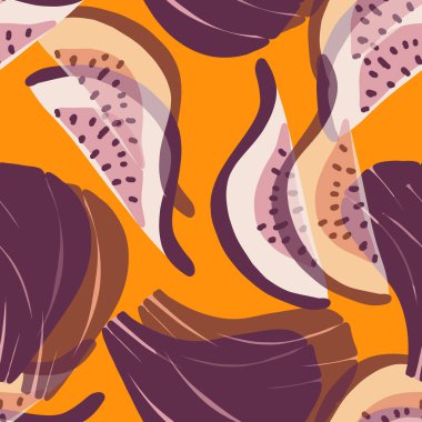 Turuncu parlak arka planda incir kızartması, el çizimi pürüzsüz desen 