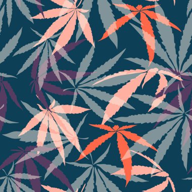 Marihuana yaprakları, kenevir bitkisi, ot ve bitkilerle kusursuz bir el çizimi.