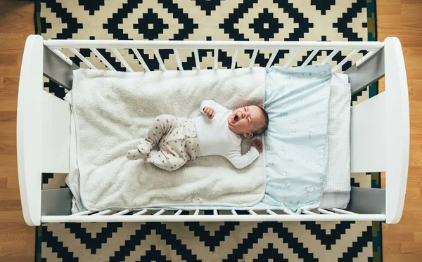 Top View Cute Baby Sleeping Yaiding His Crib Home Πορτρέτο — Φωτογραφία Αρχείου
