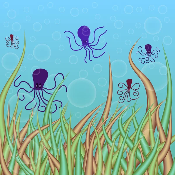 Abstrakter Vektor-Unterwasserhintergrund mit Kraken und Blasen — Stockvektor