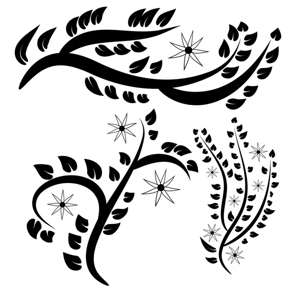 Vektör siyah beyaz vintage çiçek desenli set — Stok Vektör