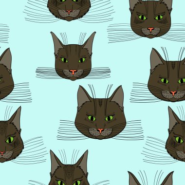 soyut vektör doodle kedi yüz seamless modeli