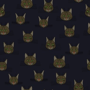 soyut vektör doodle kedi yüz seamless modeli