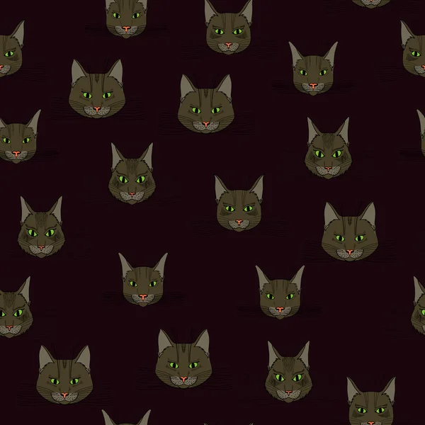 Abstrato vetor doodle gato rosto sem costura padrão — Vetor de Stock