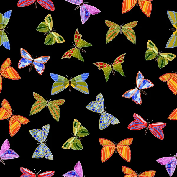 Vector abstracto colorido doodle mariposas patrón sin costura — Vector de stock