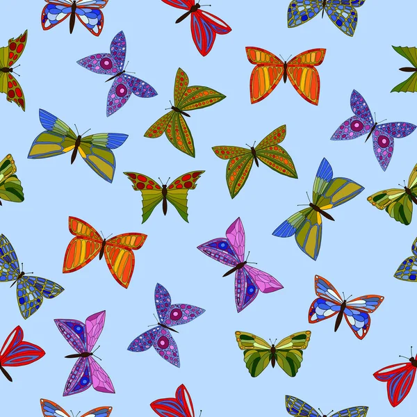 カラフルな抽象的なベクトル落書き蝶シームレス パターン — ストックベクタ