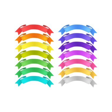 izole vektör renkli saten kurdeleler ayarlandı