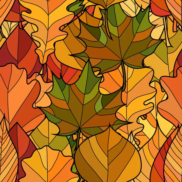 Abstract vector doodle autumn leaves seamless pattern — Stock Vector