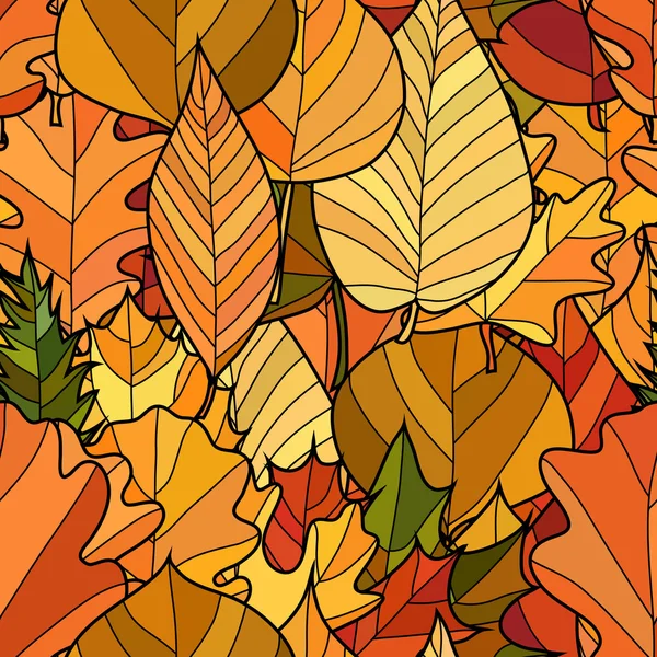 Abstract vector doodle autumn leaves seamless pattern — Stock Vector