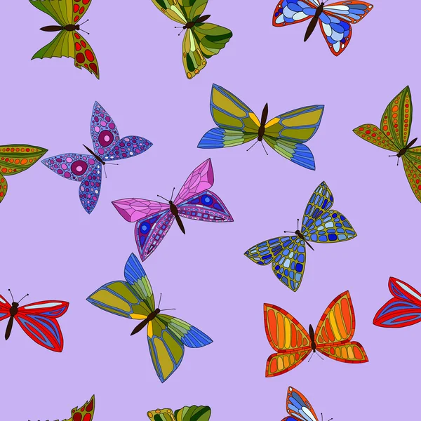 Abstract vector colorful doodle butterflies seamless pattern — Stock Vector