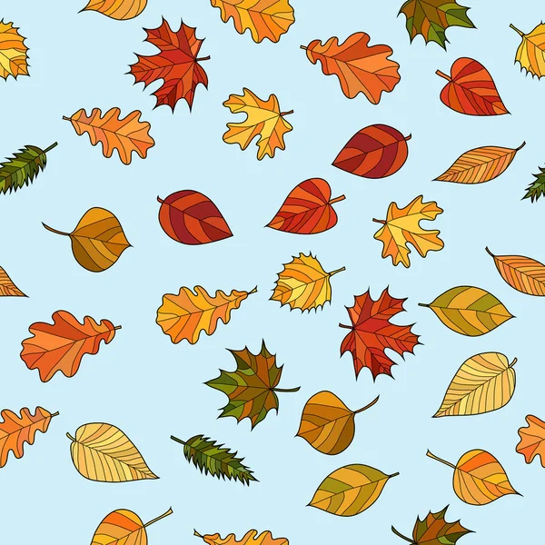 Vector abstracto doodle otoño hojas patrón sin costura — Archivo Imágenes Vectoriales