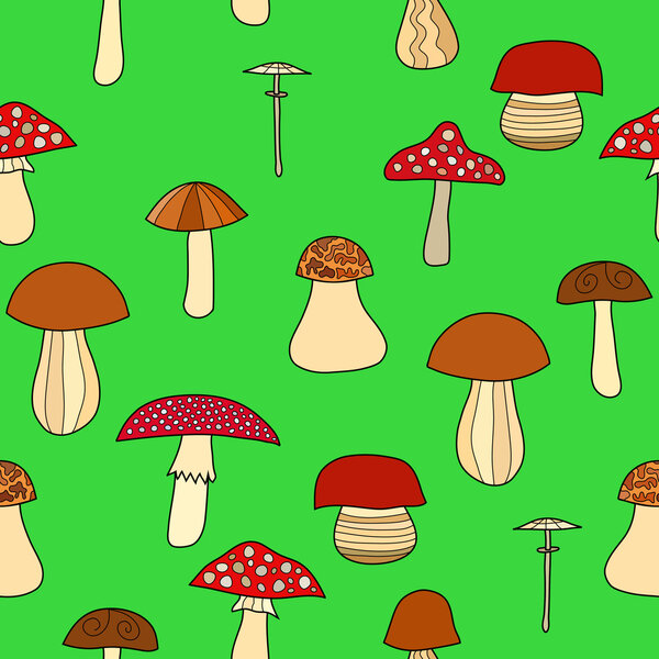 abstract vector doodle mushroom seamless pattern