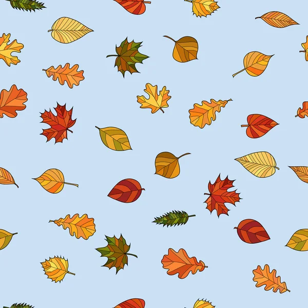 Abstract vector doodle autumn leaves seamless pattern — Stock Vector